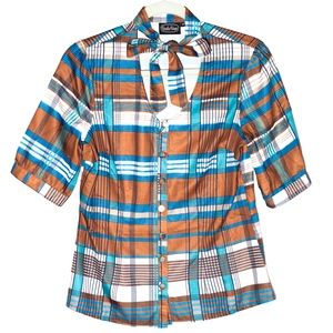 VOODOO VIXEN Plaid Blouse, Medium,Vintage-Inspired